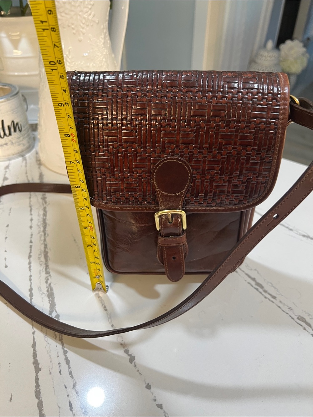 Brahmin Brown Woven Leather Messenger Crossbody Bag - Picture 7 of 13